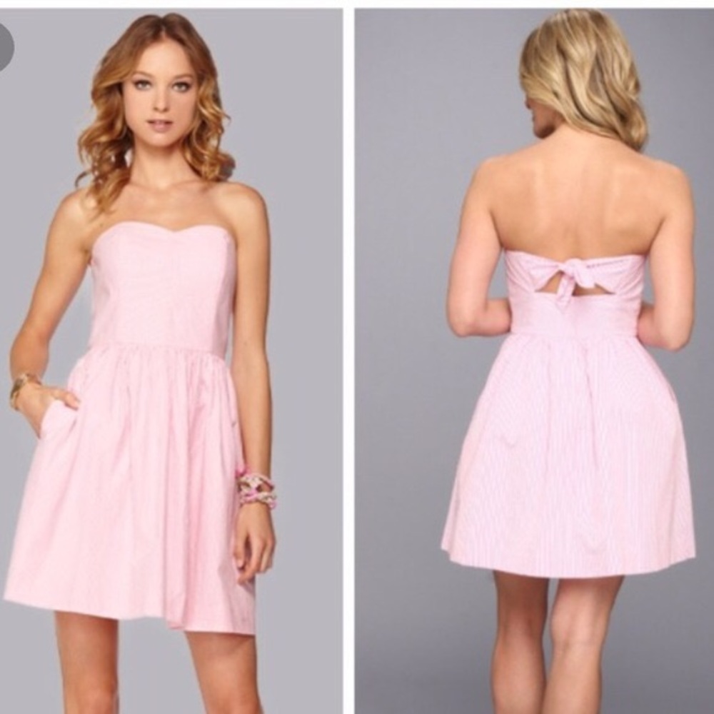 Lilly Pulitzer pink strapless seersucker dress